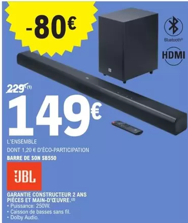 JBL - Garantie Constructeur 2 Ans Pieces Et Main D'eure offre à 149€ sur E.Leclerc