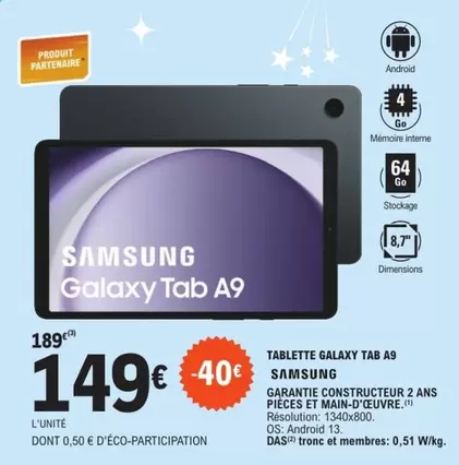 Samsung - Tablette Galaxy Tab A9 offre à 149€ sur E.Leclerc