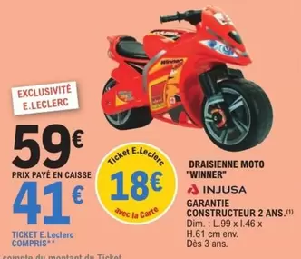 E.Leclerc - Draisienne Moto Winner offre à 59€ sur E.Leclerc