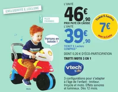 Vtech - Trotti Moto 3 En 1 offre à 46,9€ sur E.Leclerc