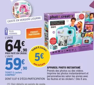 E.Leclerc - Appareil Photo Instantané offre à 64,9€ sur E.Leclerc