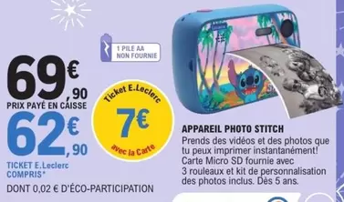 E.Leclerc - Appareil Photo Stitch offre à 62,9€ sur E.Leclerc