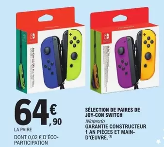 Nintendo - Sélection De Paires De Joy-con Switch offre à 64,9€ sur E.Leclerc