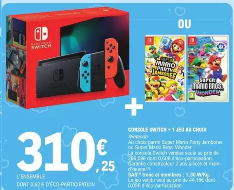 Nintendo - Console Switch + Jeu Au Choix offre à 310,25€ sur E.Leclerc