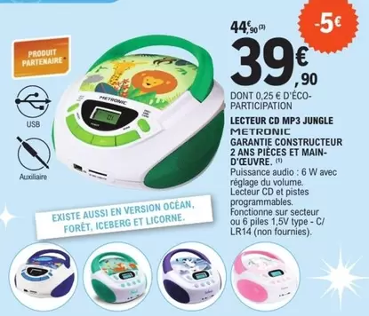 Leteur De Mp3 Jungle Métronic Garantie Constructeur 2 Ans Pieces Et Main- D'écurve. offre à 39,9€ sur E.Leclerc