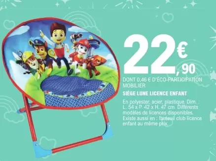 Siege Lune Licence Enfant offre à 22,9€ sur E.Leclerc