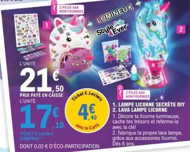 E.Leclerc - Lampe Licorne Secrete Diy Lava Lampe offre à 21,5€ sur E.Leclerc