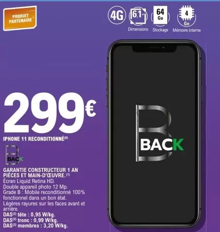 Écran - Iphone 11 Reconditionne offre à 299€ sur E.Leclerc