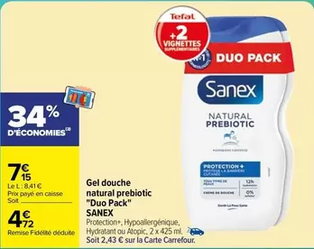 Sanex - Gel Douche Natural Prebiotic "Duo Pack"