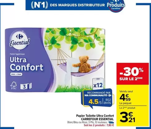 Carrefour - Papier Toilette Ultra Confort Essential : Douceur et qualité pour un confort optimal