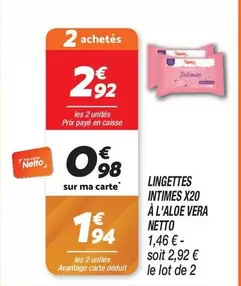 Netto - Lingettes Intimes X20 À L'aloe Vera