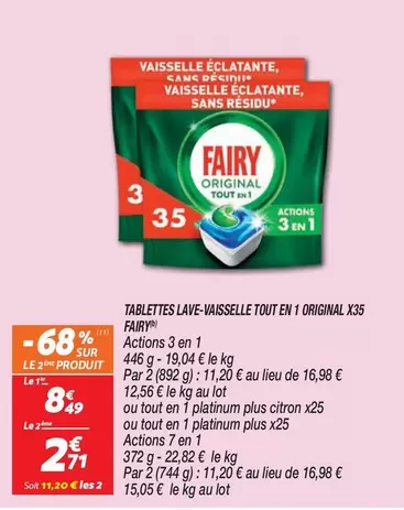 Fairy - Tablettes Lave-vaisselle Tout En 1 Original X35 : Efficacité, Brillance et Praticité pour votre Vaisselle