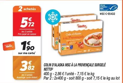 Netto Colin D'Alaska Msc À La Provençale Surgelé - Promotion sur un poisson savoureux et pratique