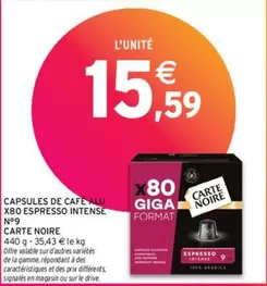 Carte Noire - Capsules de Café All X80 Espresso Intense N°9 : Savourez l'intensité avec cette promotion sur des capsules de café de qualité.