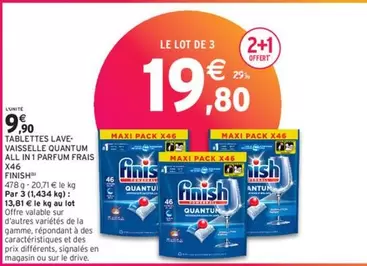 Finish Quantum All In 1 - Tablettes Lave-vaisselle Parfum Frais