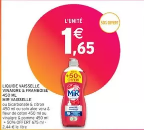 Mir - Liquide Vaisselle Vinaigre & Framboise : Écologique et Efficace pour une Vaisselle Brillante