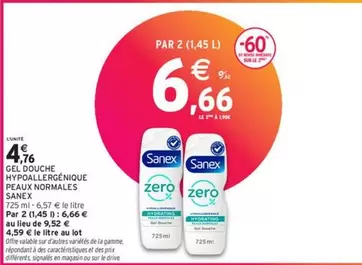 Sanex Gel Douche Hypoallergénique pour Peaux Normales - Douceur et Respect de votre Peau