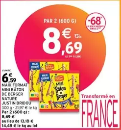 Justin Bridou Maxi Format Mini Bâton De Berger Nature - Produit en promo avec caractéristiques uniques