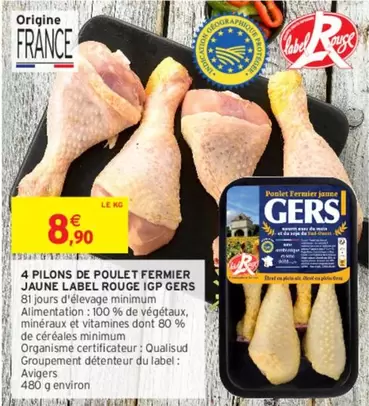 Label Rouge - 4 Pilons de Poulet Fermier Jaune IGp : Qualité supérieure, saveur authentique, promotion exceptionnelle !