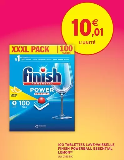 Finish Powerball Essential Lemon - 100 Tablettes Lave-vaisselle Promo et Caractéristiques