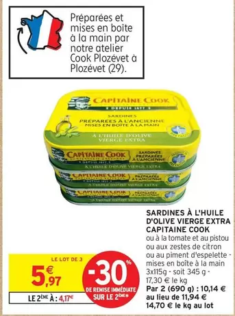 Capitaine Cook - Sardines à l'Huile d'Olive Vierge Extra : Un délice marin en promo, riche en saveurs et en qualité.