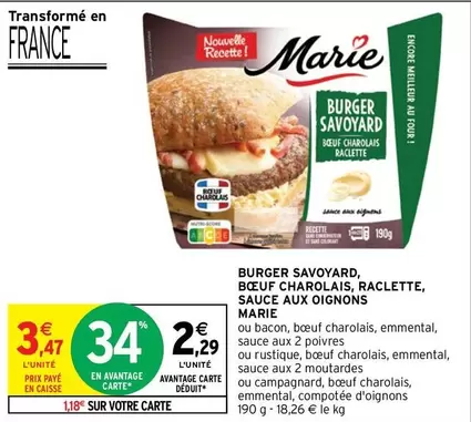 Marie - Burger Savoyard : Boeuf Charolais, Raclette, Sauce Aux Oignons - Un délice savoyard en promo!