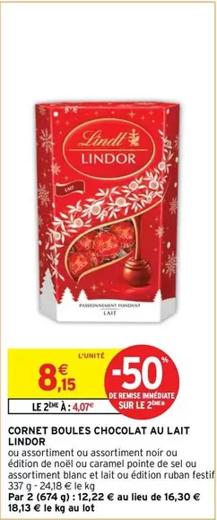 Lindt - Cornet Boules Chocolat Au Lait