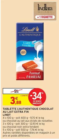 Lindt - Tablette de Chocolat Au Lait Extra In° : L'authenticité au rendez-vous