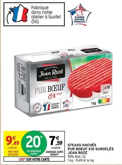 Jean Rozé - Promotion Steaks Hachés Pur Boeuf X10 Surgelés - Idéal pour vos repas pratiques et savoureux