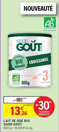 Good Gout - Lait 3 Ége Bio offre à 13,26€ sur Intermarché Hyper