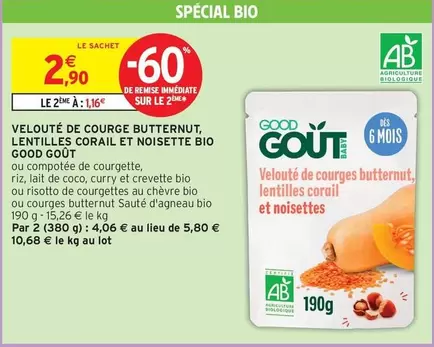 Good Goût - Velouté de Courge Butternut, Lentilles Corail et Noisette Bio - Délicieux et Bio