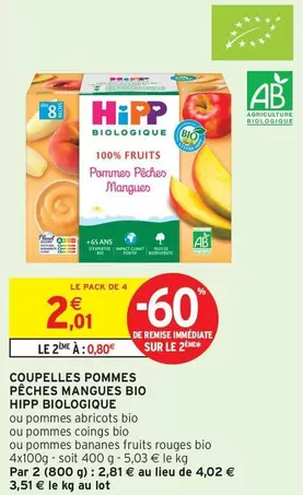 Hipp Biologique - Coupelles Pommes Pêches Mangues Bio - Délice Fruitée pour Bébé