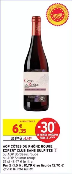 Expert Club - AOP Côtes Du Rhône Rouge Sans Sulfites : Un vin authentique et naturel à découvrir !