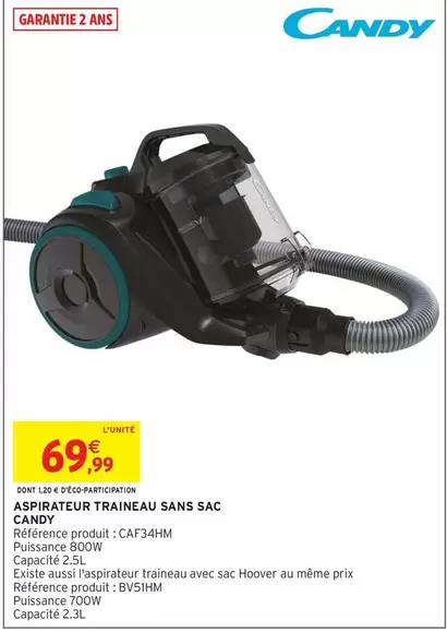 Candy - Aspirateur Traineau Sans Sac