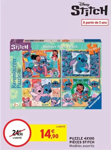 ravensburger - Puzzle 4x100 Pièces Stitch