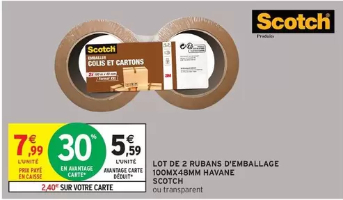 Scotch Lot de 2 Rubans d'Emballage Havane 100m x 8mm - Parfait pour tous vos besoins d'emballage!