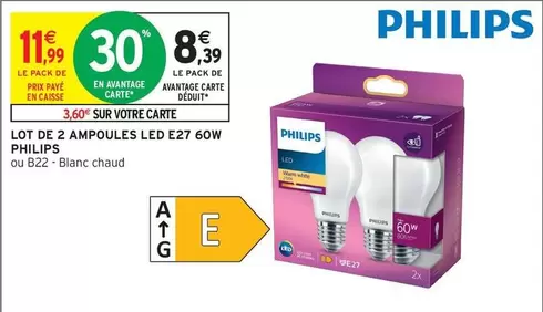 Philips - Lot De 2 Ampoules Led E27 60w