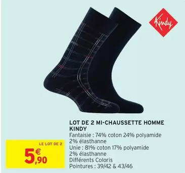 Kindy - Lot De 2 Mi-chaussette Homme