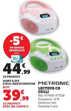 Metronic - Le Leteur Cd offre à 44,99€ sur Hyper U