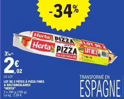 Herta - Lot De 2 Pâtes À Pizza Fines & Rectangulaires offre à 2,02€ sur E.Leclerc Express