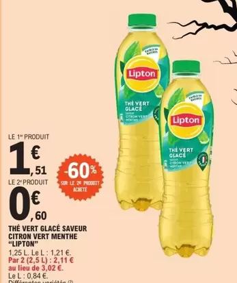 Lipton - Thé Vert Glacé Saveur Citron Vert Menthe offre à 1,51€ sur E.Leclerc Express