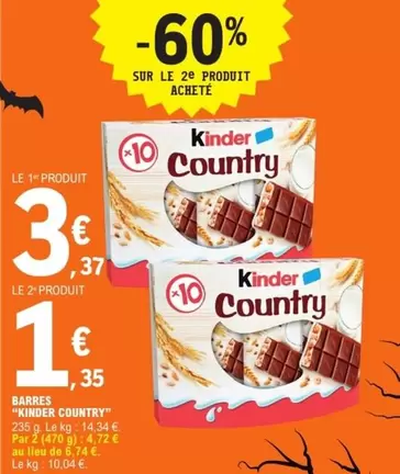 Kinder - Barres "kinder Country" offre à 3,37€ sur E.Leclerc Express