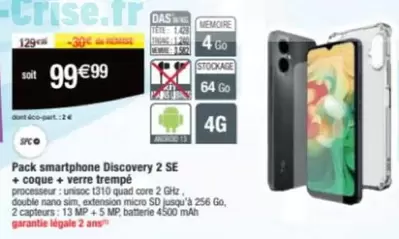 Pack Smartphone Discovery 2 Se + Coque + Verre Trempie offre à 99,99€ sur Cora