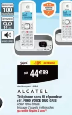 Alcatel - Téléphone Sans Fil Répondeur Réf. : F860 Voice Duo Gris offre à 44,99€ sur Cora