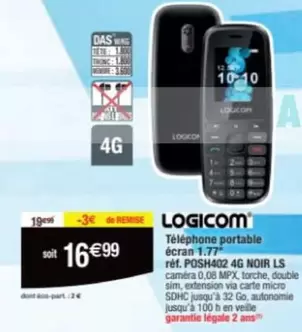 Logicom - Téléphone Portable Écran 1.77 offre à 16,99€ sur Cora