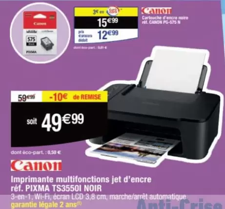 Canon - Imprimante Multifonctions Jet D'encre Pxma Ts35501 Noir offre à 49,99€ sur Cora