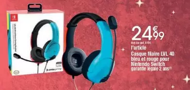 Nintendo - Casque Fiaire Lvl 40 Bleu Et Rouge Pour  Switch offre à 24,99€ sur Cora