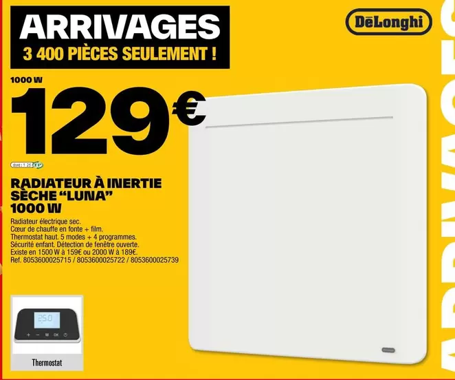 DeLonghi Luna 1000 W - Radiateur à Inertie Sèche avec Performance Énergétique