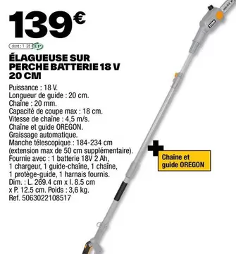 dim - élagueuse sur perche batterie 18 v 20 cm