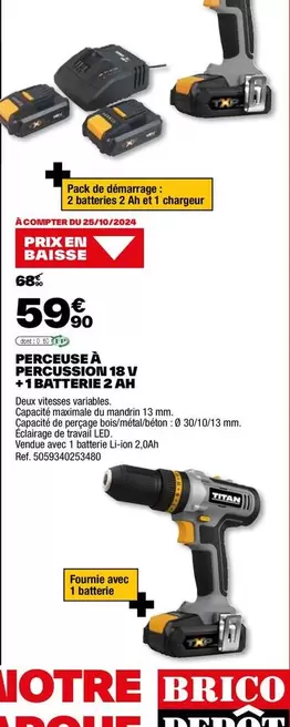 Perceuse A Percussion 18 V + 1 Boîterie 2 Ah